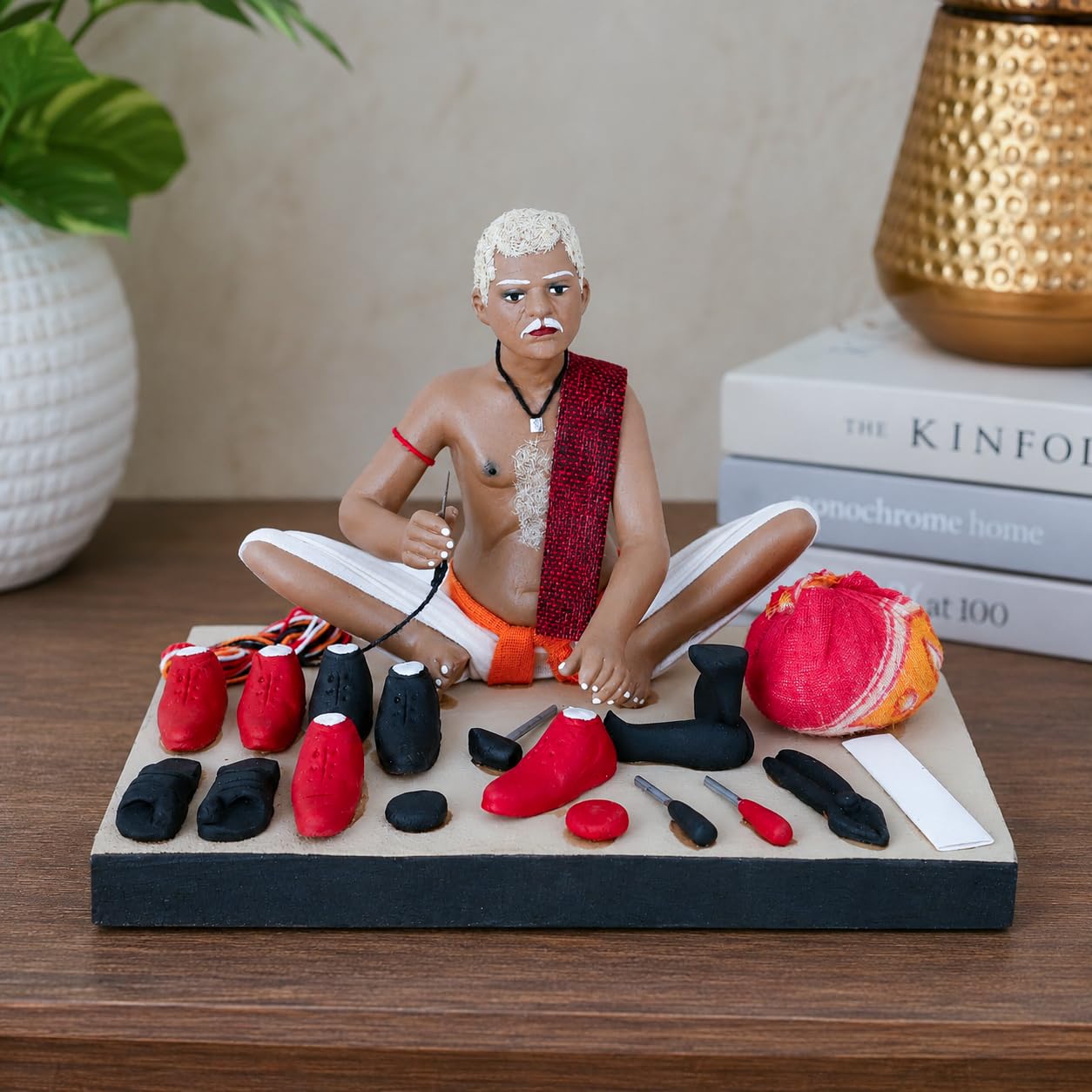 Niharika Collections Krishnanagar Handmade Clay Brick Breaker Idol, Sitting Human Figure Miniature,Handcrafted Indian Art,Multicolour Home Décor, Golu Display & Gifting-15.2 x 10.2 x 10.2 cm