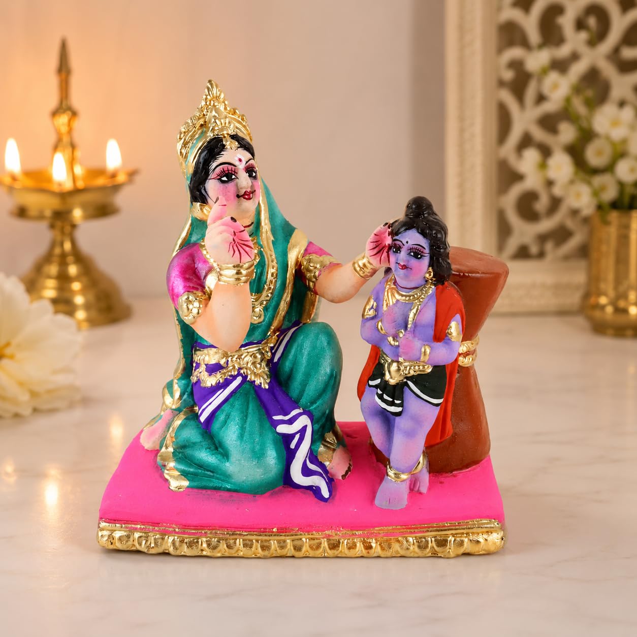 Niharika Collections Yasoda Punishing Krishna for Butter Theft Idol | Cultural & Spiritual Art | Handmade Clay Terracotta