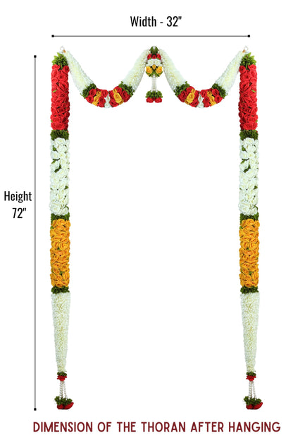 Toran for Main Door Entrance Rajnigandha with Roses Full Length Door Set Hanging,Bandarwal for Festival, Pooja Mandir & Wedding, Handmade Traditional Flower Hanging (72X32 inch)