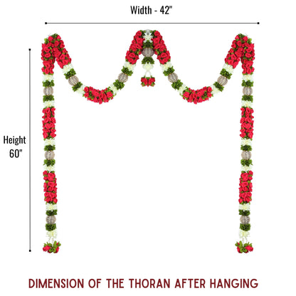 Toran for Main Door Entrance, Bandarwal for Festival, Pooja Mandir & Wedding, Handmade Traditional Flower Hanging for Home & Office Decor (Red)