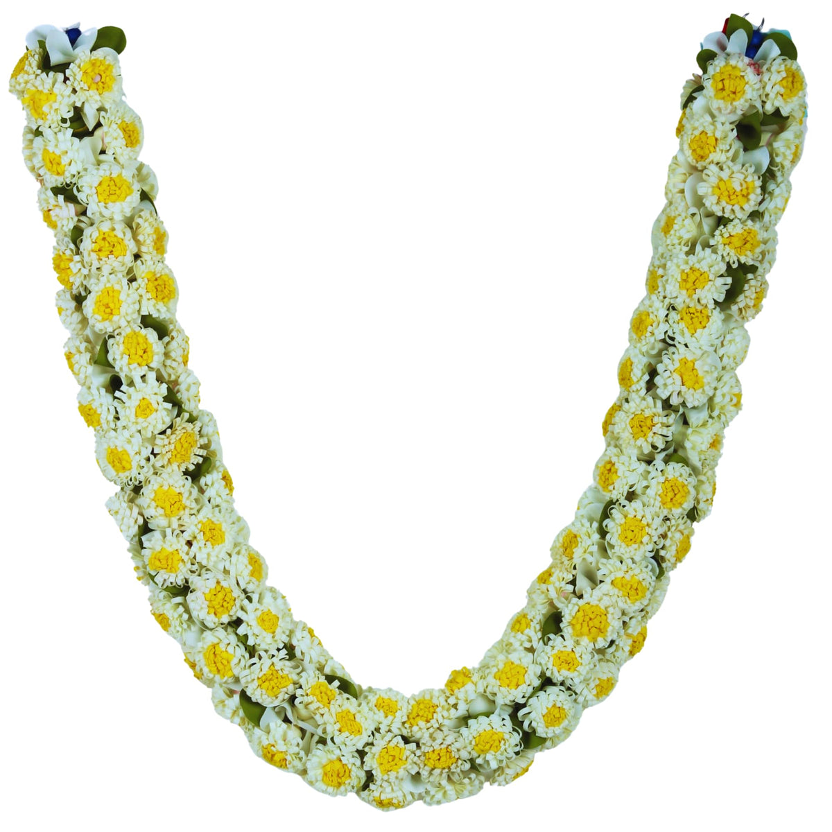 Shevanti Cream & Yellow Flower Garland for Pooja Mandir Decoration, Hanging Mala for Photo Frame, Haar Mala for God Idols, Photo Frames of Loved Ones, Ancestors, Pitra (40 inch)