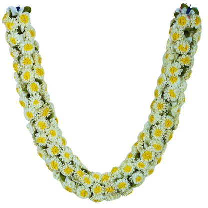Shevanti Cream & Yellow Flower Garland for Pooja Mandir Decoration, Hanging Mala for Photo Frame, Haar Mala for God Idols, Photo Frames of Loved Ones, Ancestors, Pitra (40 inch)