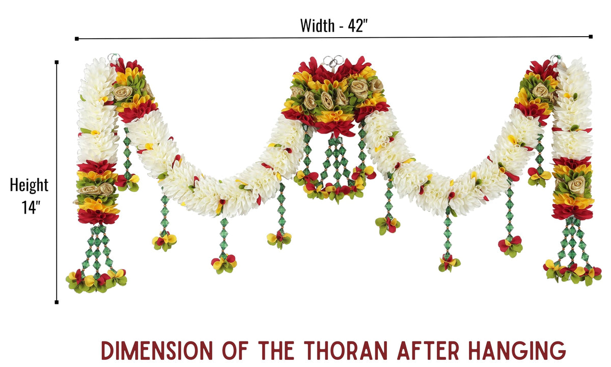Toran for Main Door Entrance, Bandarwal for Festival, Pooja Mandir, Wedding & Home Decor, Handmade Traditional Flower Hanging for Home & Office Decor (42 inches x 14 inches) Cream