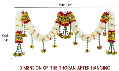 Toran for Main Door Entrance, Bandarwal for Festival, Pooja Mandir, Wedding & Home Decor, Handmade Traditional Flower Hanging for Home & Office Decor (42 inches x 14 inches) Cream