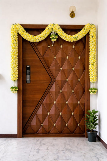 Light Yellow Hanging Artificial Flower Toran for Main Door Entrance, Reusable Thoran for Pooja Mandir, Living Room & Home Décor, Bandarwal for Festival Decoration (56x33 inch)