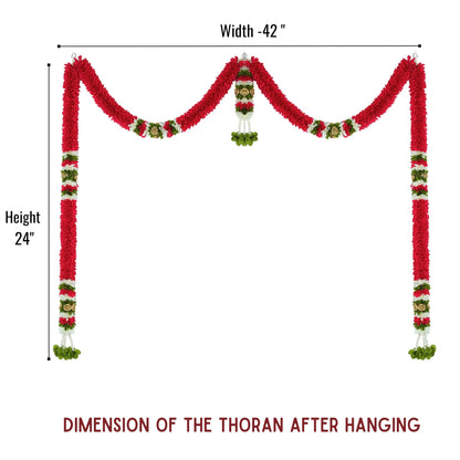 Toran for Main Door Entrance, Bandarwal for Festival, Pooja Mandir & Wedding, Handmade Traditional Flower Hanging for Home & Office Decor (42 inches 24 inches) Maroon