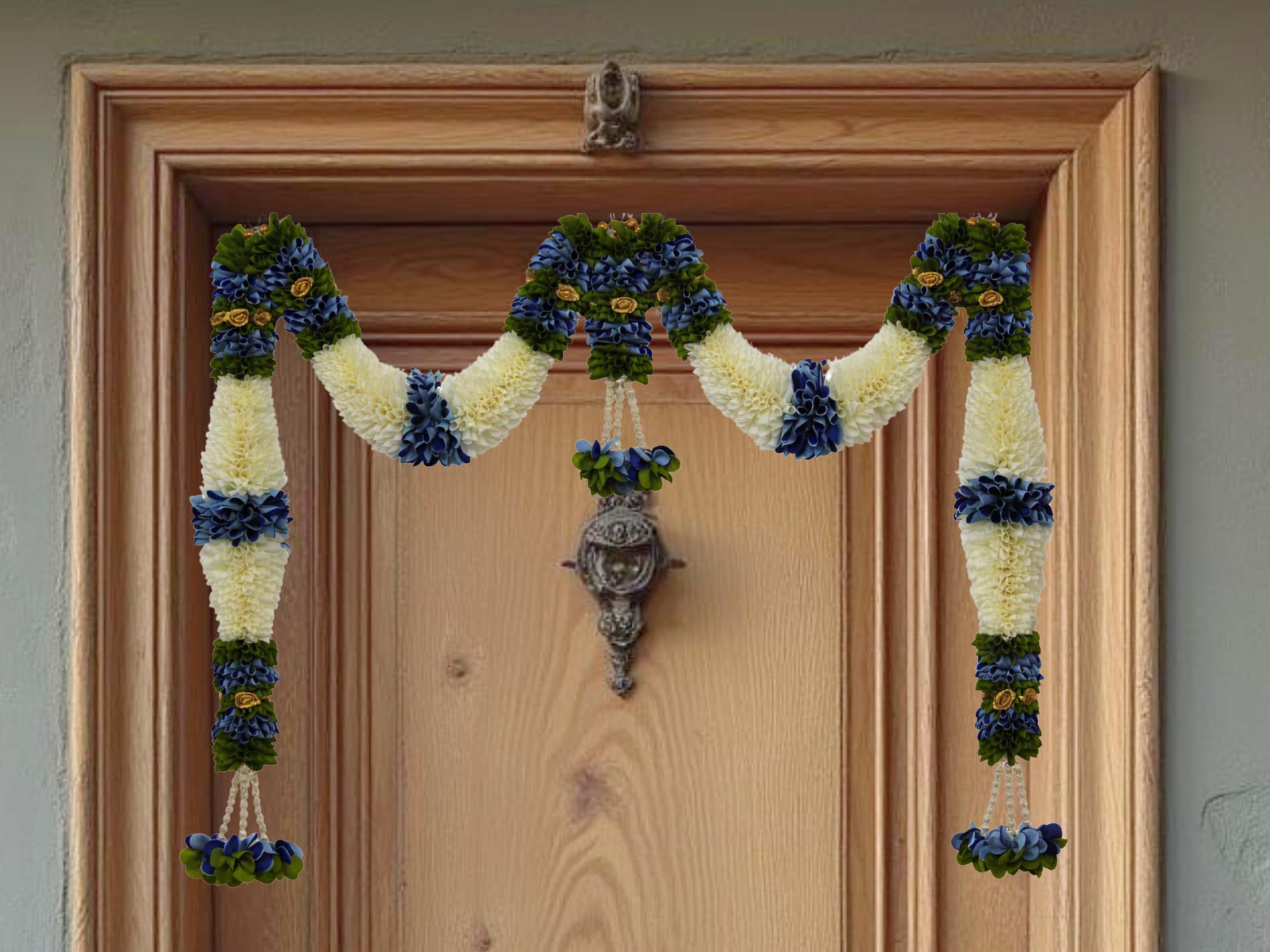Orange & Green Hanging Artificial Flower Toran for Main Door Entrance, Reusable Thoran for Pooja Mandir, Living Room & Home Décor, Bandarwal for Festival Decoration (42x25 inch)