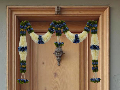 Orange & Green Hanging Artificial Flower Toran for Main Door Entrance, Reusable Thoran for Pooja Mandir, Living Room & Home Décor, Bandarwal for Festival Decoration (42x25 inch)
