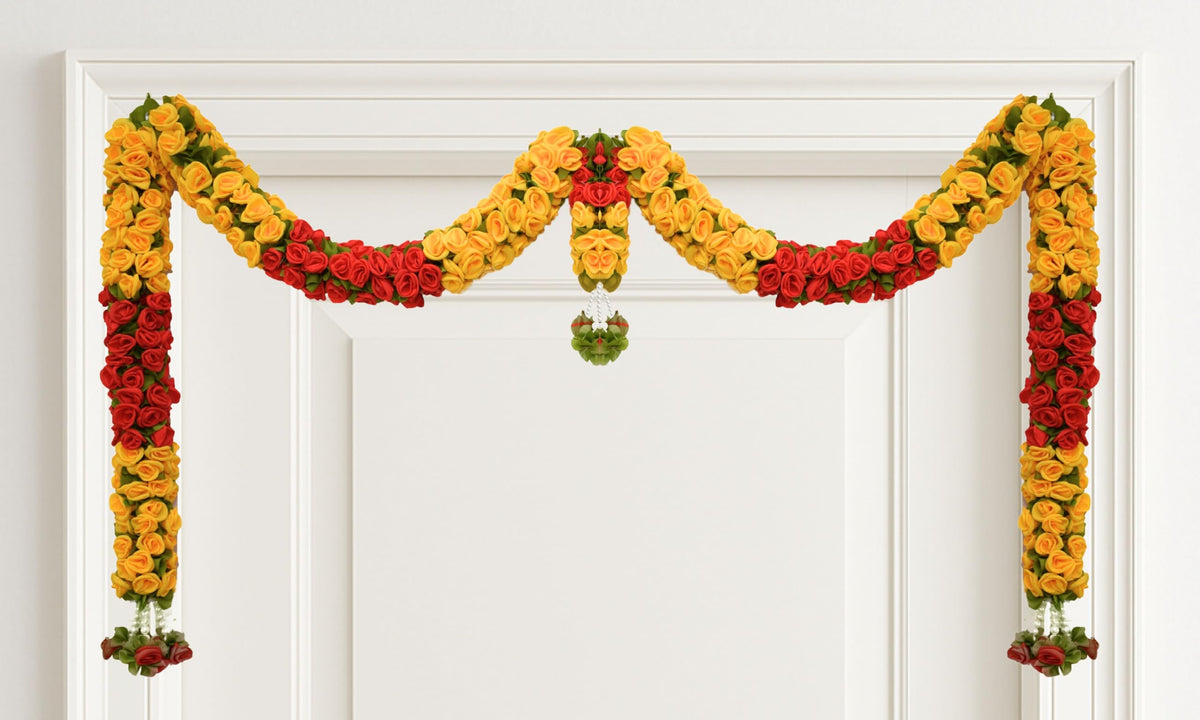 Toran for Main Door Entrance, Bandarwal for Festival, Pooja Mandir & Wedding, Handmade Traditional Flower Hanging for Home & Office Decor (42 inches 18 inches) Yellow