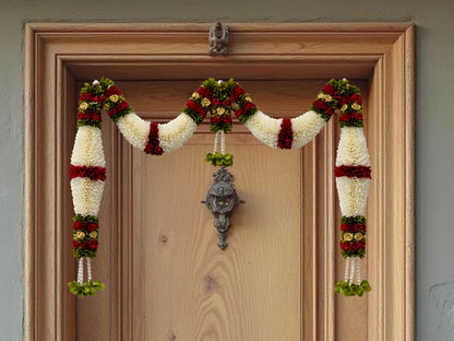 Maroon & Green Hanging Artificial Flower Toran for Main Door Entrance, Reusable Thoran for Pooja Mandir, Living Room & Home Décor, Bandarwal for Festival Decoration (42x25 inch)