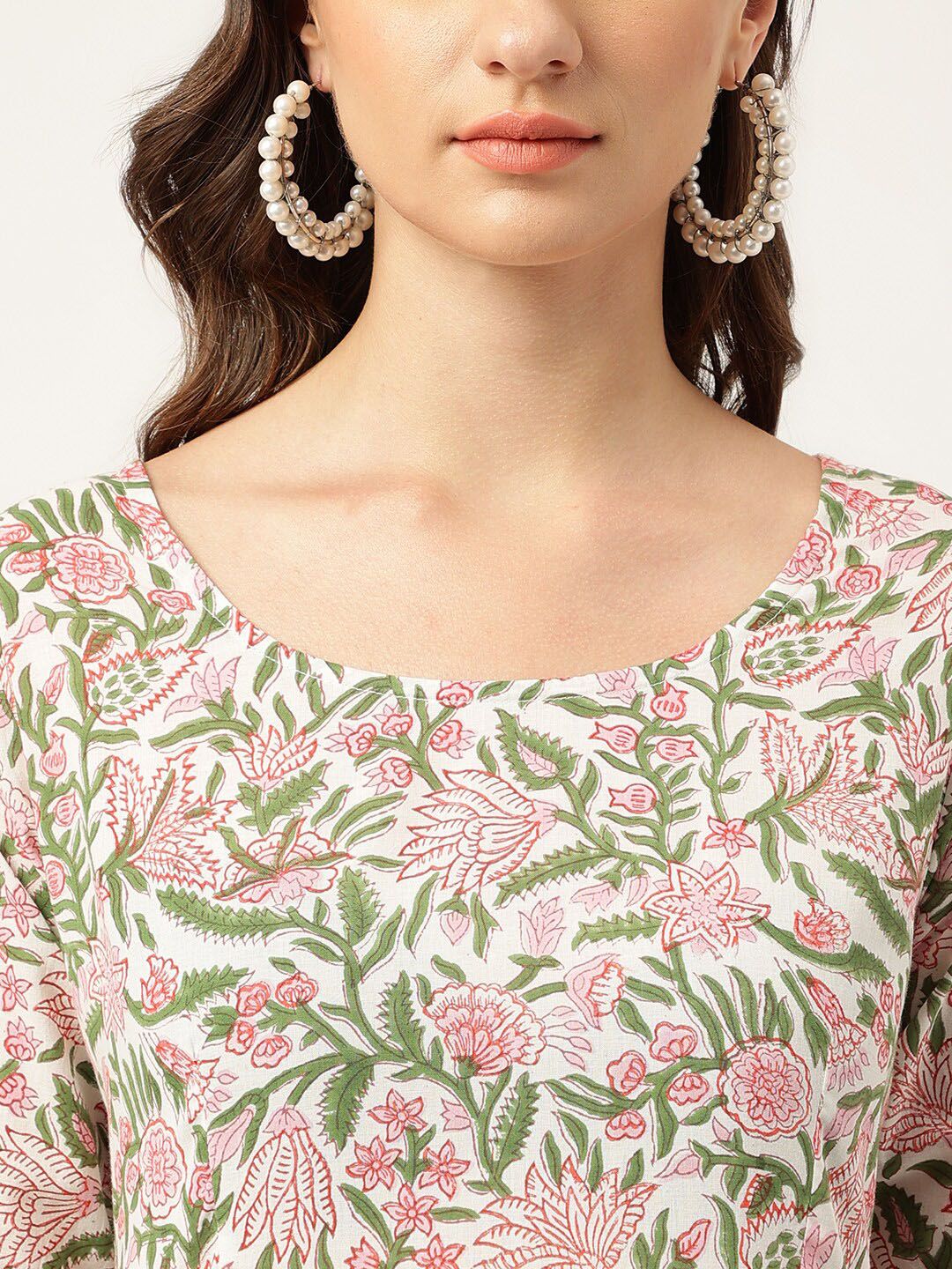 Dhiyona KL Floral Printed Pure Cotton Anarkali Kurta & Trousers With Dupatta