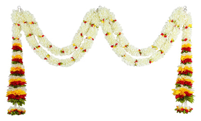 Toran for Main Door Entrance, Bandarwal for Festival, Pooja Mandir & Wedding, Handmade Traditional Flower Hanging for Home & Office Decor (42 inches 30 inches) Off White