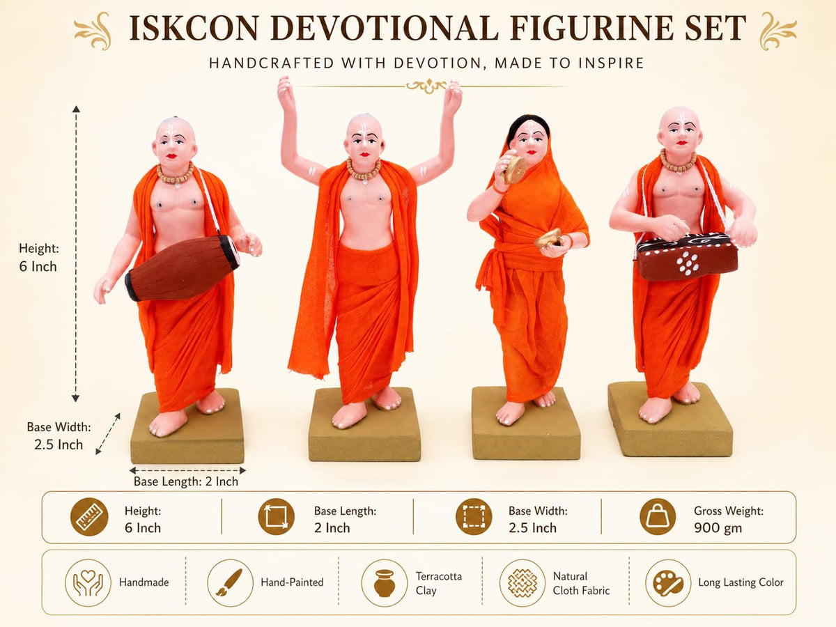 Niharika Collections Handmade Terracotta ISKCON Sankirtan Mandali Idol Set |6 Inch Clay Devotional Figurines with Fabric Dress for Mandir Decor and Gifting