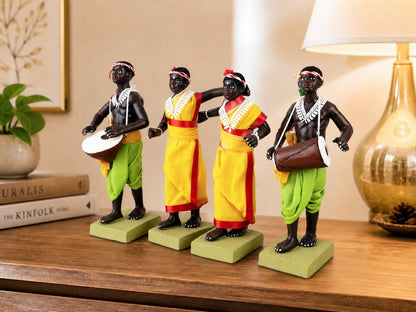 Niharika Collections Krishnanagar Handmade Clay Tribal Tiger Hunter Group Idol | Terracotta Folk Human Figurines | Traditional Home Decor & Gift Showpiece | Set of 5