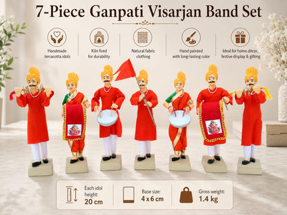 Niharika Collections Handmade Clay Terracotta | GANPATI VISARJAN Band – Set of 7 | Musical Miniature Idols