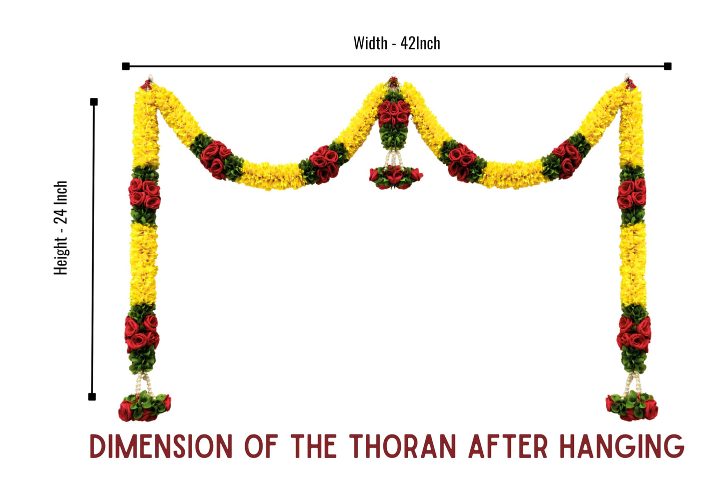 Artificial Flower Door Hanging Toran for Main Door Decoration, Floral Bandarwal with Lemon Yellow & Red Roses for Home, Mandir, Wedding & Festive Décor