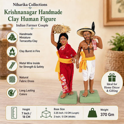 Niharika Collections Krishnanagar Handmade Clay Human Figure Gift & Decor (Indian Farmer Couple)