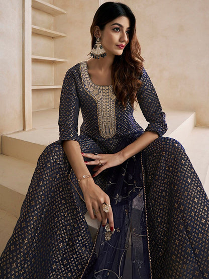 Dhiyona IN Floral Woven Design Zari Kurta With Sharara & Dupatta