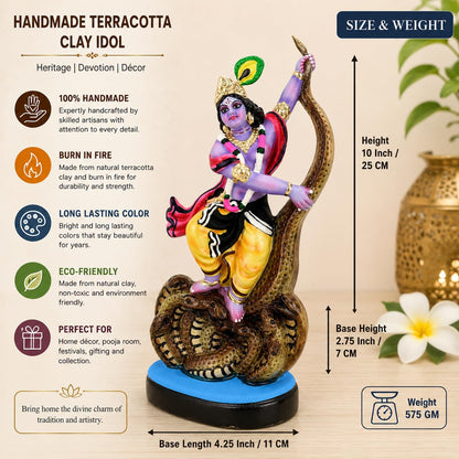 Niharika Collections Krishna's Kaliya Naag Daman Clay Terracotta Idol | Spiritual & Cultural Art | Handmade Décor & Gift