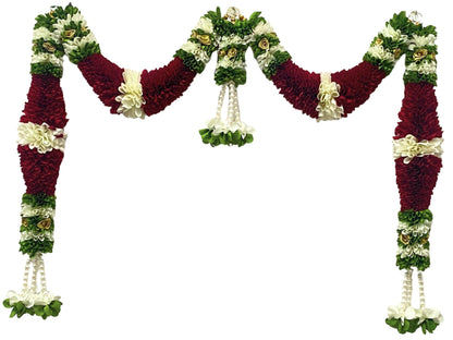 Maroon & Cream Hanging Artificial Flower Toran for Main Door Entrance, Reusable Thoran for Pooja Mandir, Living Room & Home Décor, Bandarwal for Festival Decoration (42x25 inch)