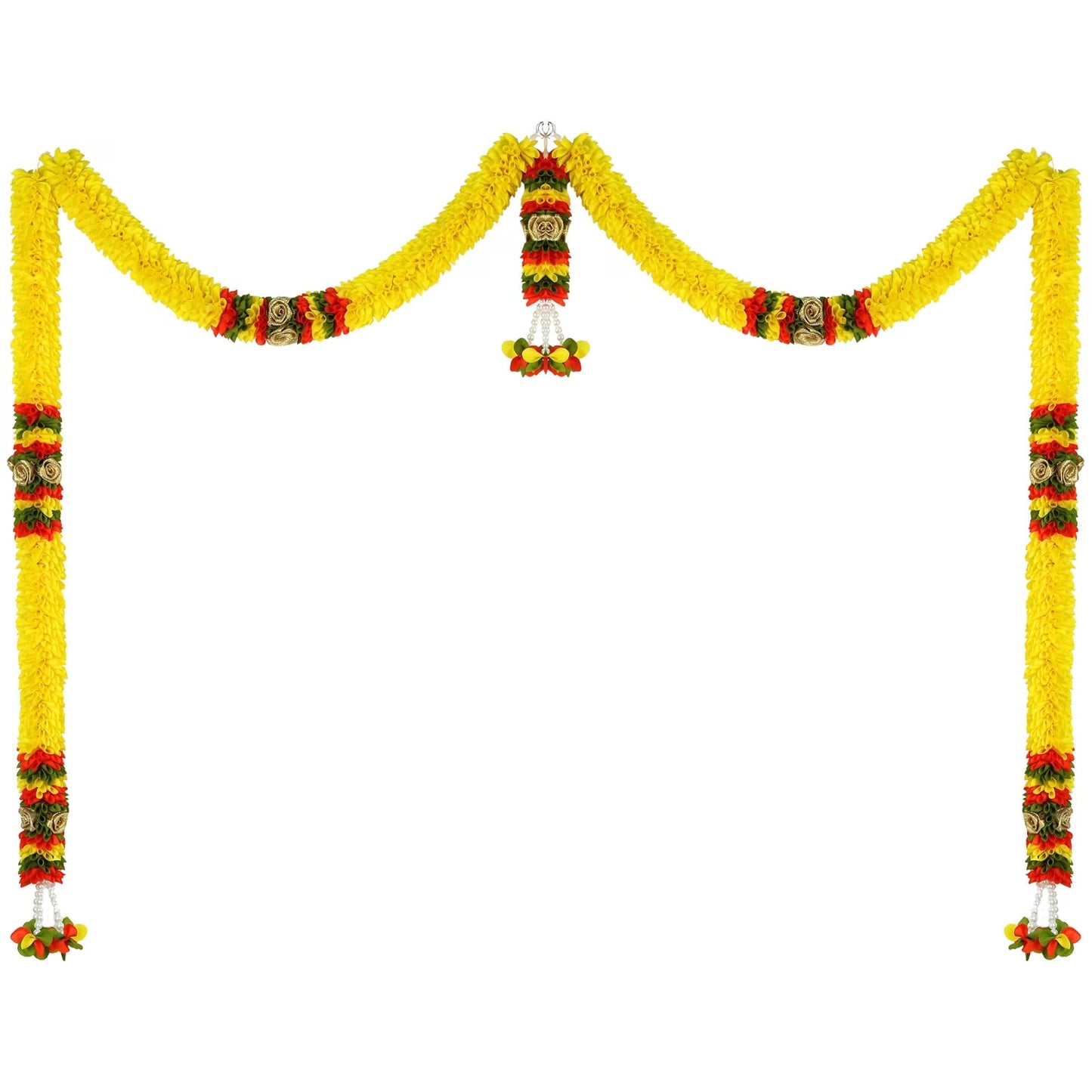 Toran for Main Door Entrance, Bandarwal for Festival, Pooja Mandir & Wedding, Handmade Traditional Flower Hanging for Home & Office Decor (42 inches 24 inches) Yellow