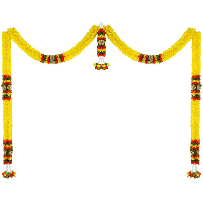 Toran for Main Door Entrance, Bandarwal for Festival, Pooja Mandir & Wedding, Handmade Traditional Flower Hanging for Home & Office Decor (42 inches 24 inches) Yellow