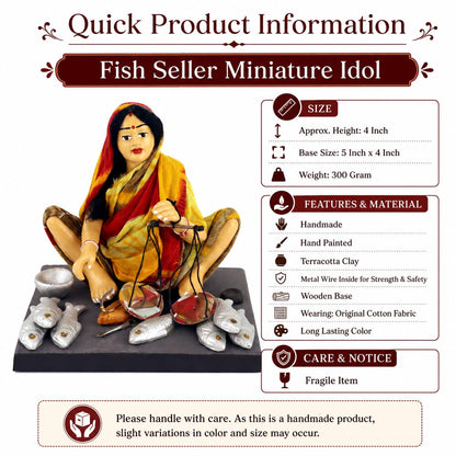 Niharika Collections Krishnanagar Handmade Clay Gift & Décor | Basic- Sitting Human Figure Miniature Idol - Fish Seller