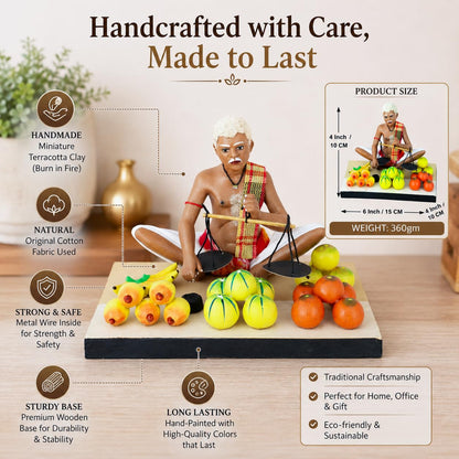 Niharika Collections Krishnanagar Handmade Clay Fruit Seller Idol, Sitting Human Figure Miniature,Hand-Painted Indian Art, Multicolour Home Décor,Golu Display & Gifting-15.2 x 10.2 x 10.2 cm