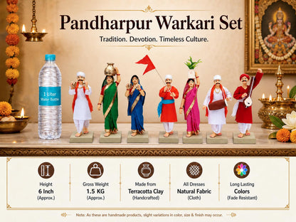 Niharika Collections Handmade Terracotta Clay Idols 6 Inch Clay Figurines Set of 7 | Traditional Handcrafted Standard Pandharpur Warkari for Home Mandir, Navratri Decor, Golu and Gifting