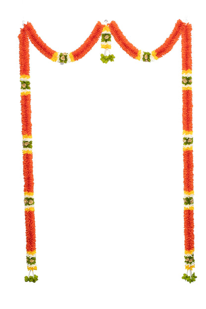 Toran for Main Door Entrance, Bandarwal for Festival, Pooja Mandir & Wedding, Handmade Traditional Flower Hanging for Home Dcor & Office Dcor (42 inches 60 inches) Orange