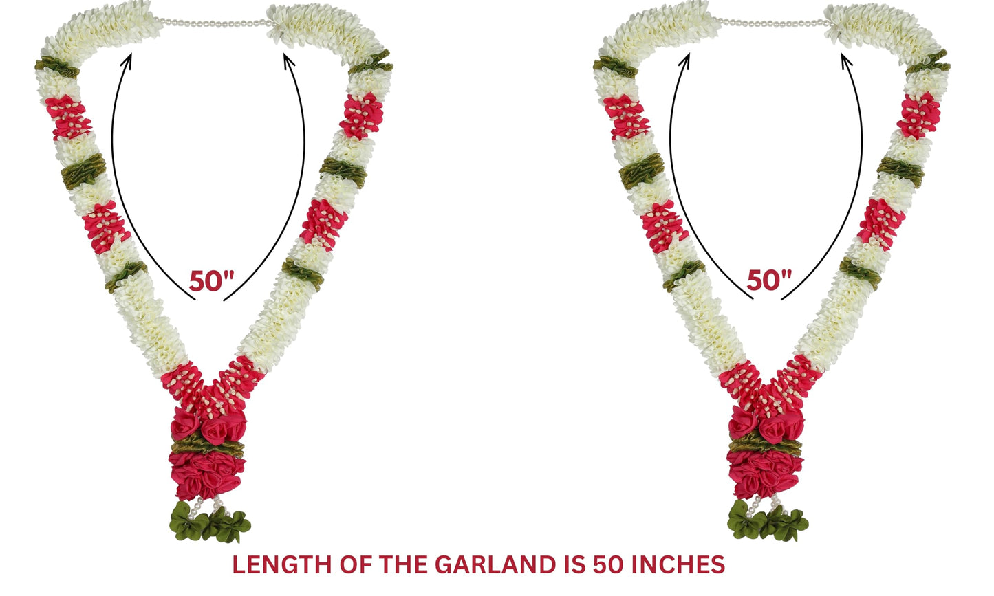 A Pair of Garland with Jasmin Buds Off White 5ft Long, Artificial Garland for Decoration,God Idol, Festivals, Home Decor, Varalakshmi, Diwali,Ugadi & Wedding