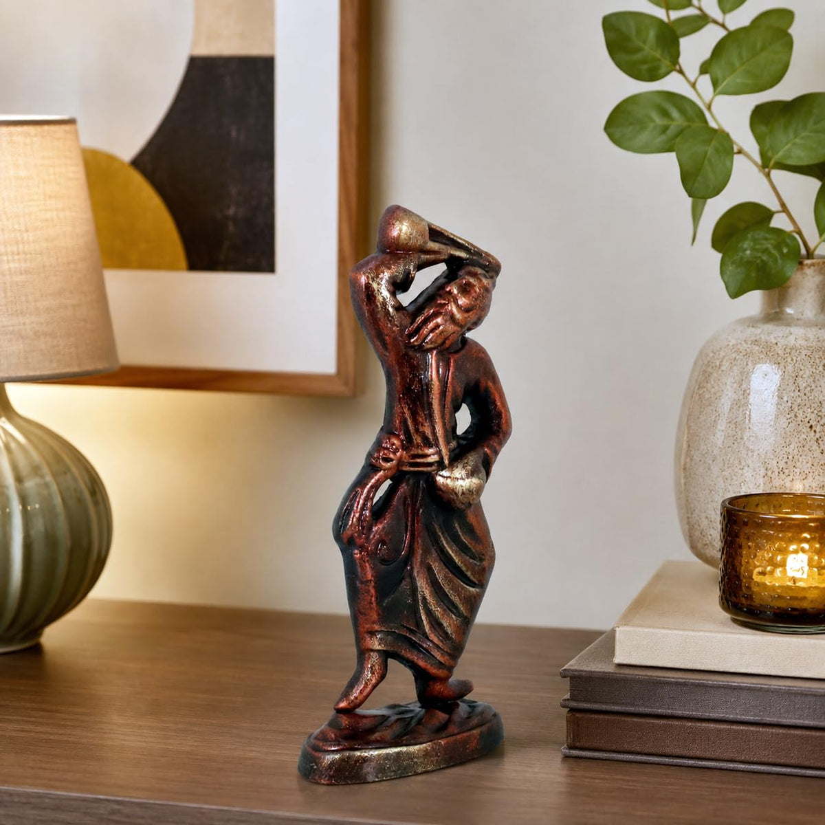 Niharika Collections Handmade Clay Terracotta Abstract Sculpture | Home Décor & Gift | Spiritual & Cultural Art | Baul - Folk Singer Idol (Color Bronze)