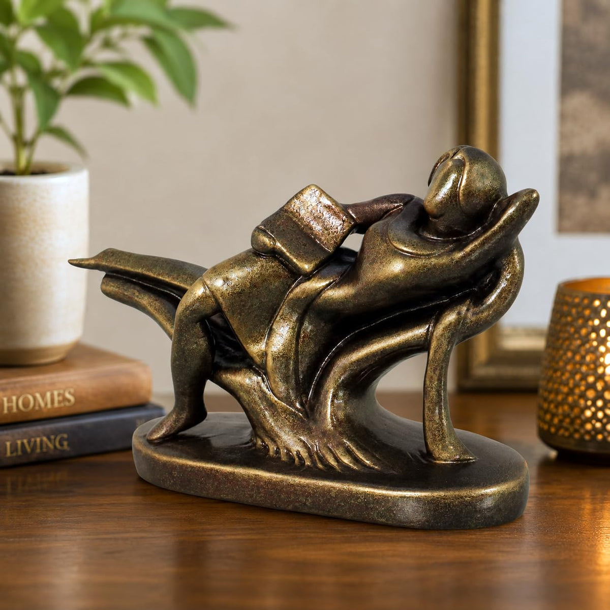 Niharika Collections Handmade Clay Terracotta Abstract Sculpture | Home Décor & Gift | Cultural Art | Reader Sitting on Tree Branch Idol