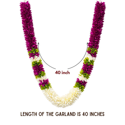 Flower Garland for Pooja Mandir Decoration, 40 Inches Hanging Mala for Photo Frame, Haar Mala for God Idols, Photo Frames of Loved Ones, Ancestors, Pitra & Pooja Room Décor (Voilet)