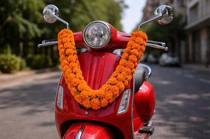 Shevanti Orange Flower Garland for Pooja Mandir Decoration, Hanging Mala for Photo Frame, Haar Mala for God Idols, Photo Frames of Loved Ones, Ancestors, Pitra (40 inch)