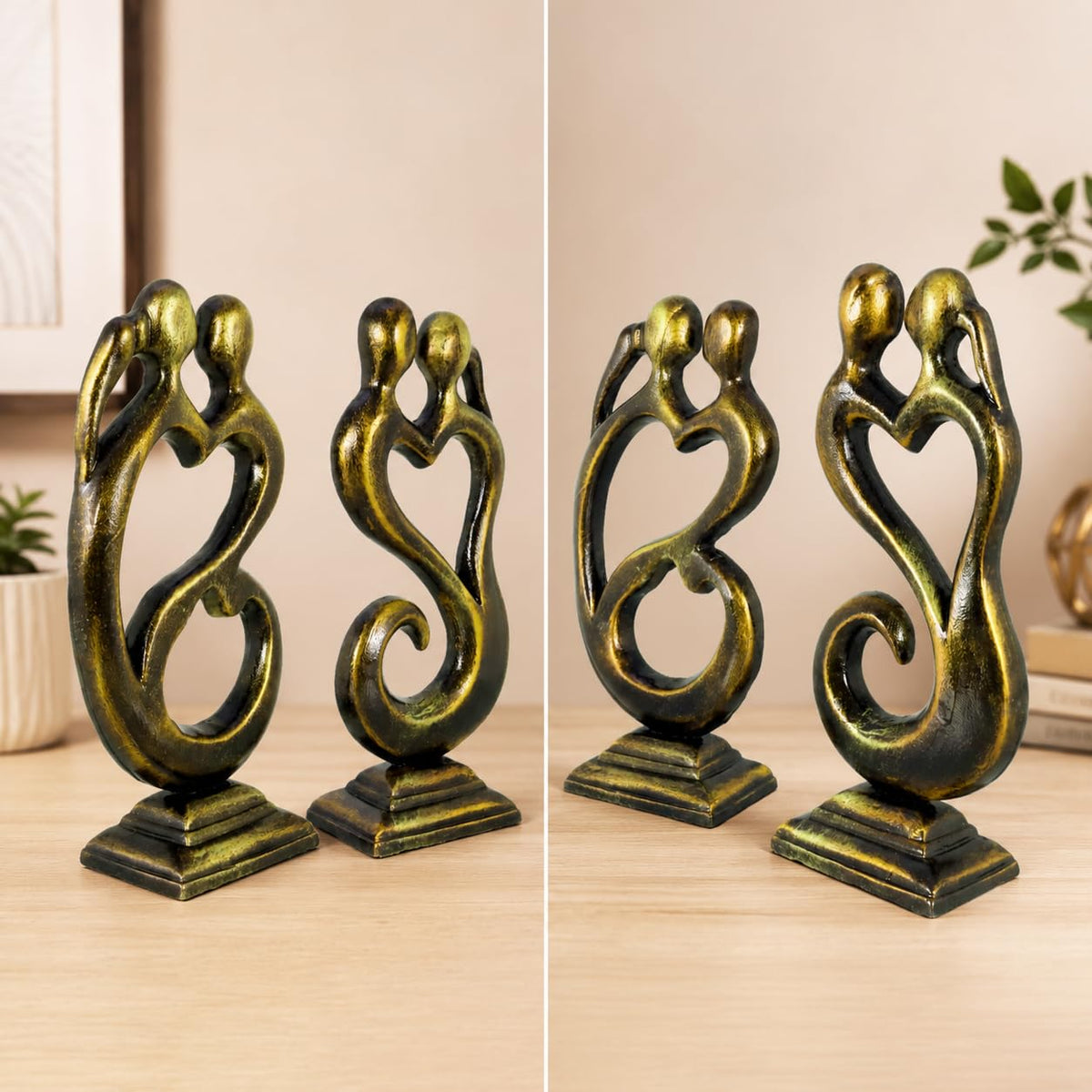 Niharika Collections Handmade Clay Terracotta Abstract Sculpture | Home Décor & Gift | Cultural Art | Love Couple Idol (Golden Color, Set of 2)
