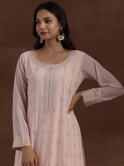 Women's LB Peach Embroidered Georgette Pakistani Suit