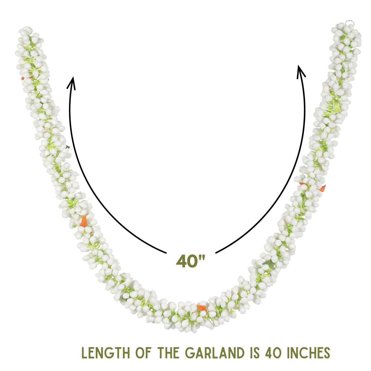 Artificial Garland for Home Decoration, 40 Inches Handcrafted Artificial Jasmine Flower Garland for Sankranti Ugadi Varamahalakshmi Wedding Event & Navaratri Festivals (White)