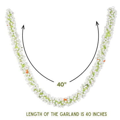 Artificial Garland for Home Decoration, 40 Inches Handcrafted Artificial Jasmine Flower Garland for Sankranti Ugadi Varamahalakshmi Wedding Event & Navaratri Festivals (White)