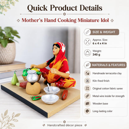 Niharika Collections Krishnanagar Handmade Terracotta Clay Idol, Mother Cooking Figurine, Sitting Human Figure Miniature, Traditional Indian Art Home Décor, Golu Display & Gifting, 15 x 10 x 10 cm
