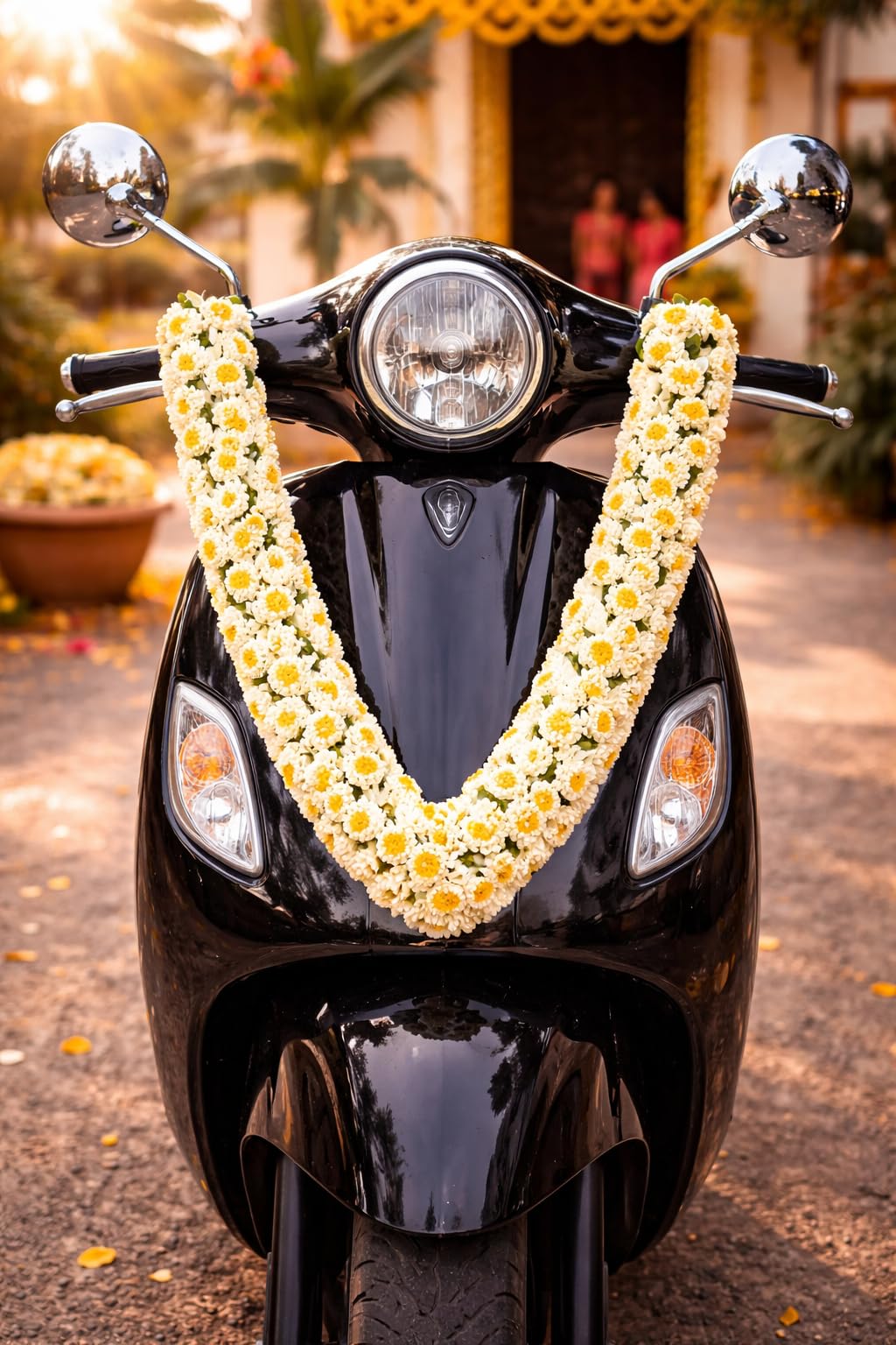 Shevanti Cream & Yellow Flower Garland for Pooja Mandir Decoration, Hanging Mala for Photo Frame, Haar Mala for God Idols, Photo Frames of Loved Ones, Ancestors, Pitra (40 inch)