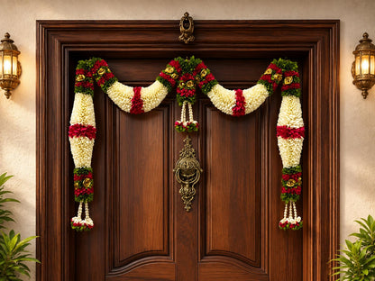 Cream & Pink Hanging Artificial Flower Toran for Main Door Entrance, Reusable Thoran for Pooja Mandir, Living Room & Home Décor, Bandarwal for Festival Decoration (42x25 inch)