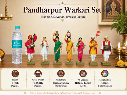 Niharika Collections Handmade Terracotta Clay Idols 6 Inch Clay Figurines Set of 7 | Traditional Handcrafted Pandharpur Warkari for Home Mandir, Navratri Decor, Golu and Gifting