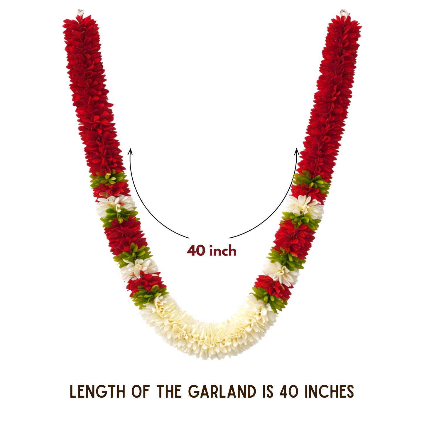 Flower Garland for Pooja Mandir Decoration, 40 Inches Hanging Mala for Photo Frame, Haar Mala for God Idols, Photo Frames of Loved Ones, Ancestors, Pitra & Pooja Room Décor (Red)