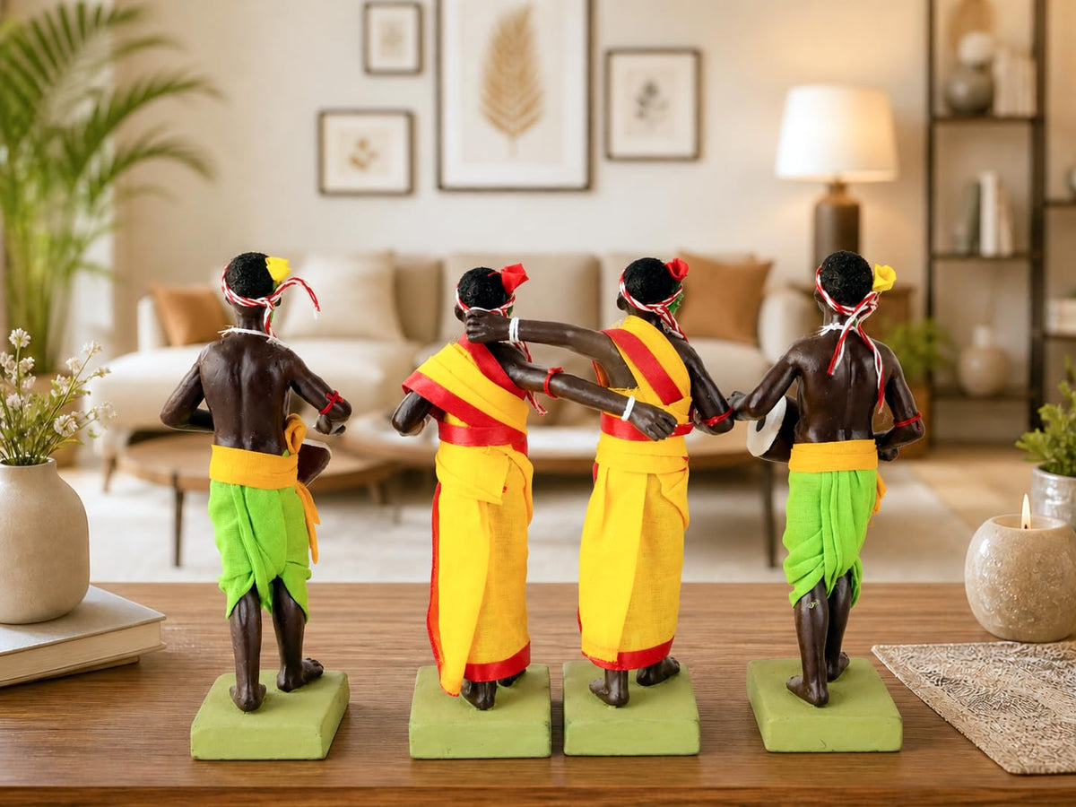Niharika Collections Krishnanagar Handmade Clay Tribal Tiger Hunter Group Idol | Terracotta Folk Human Figurines | Traditional Home Decor & Gift Showpiece | Set of 5