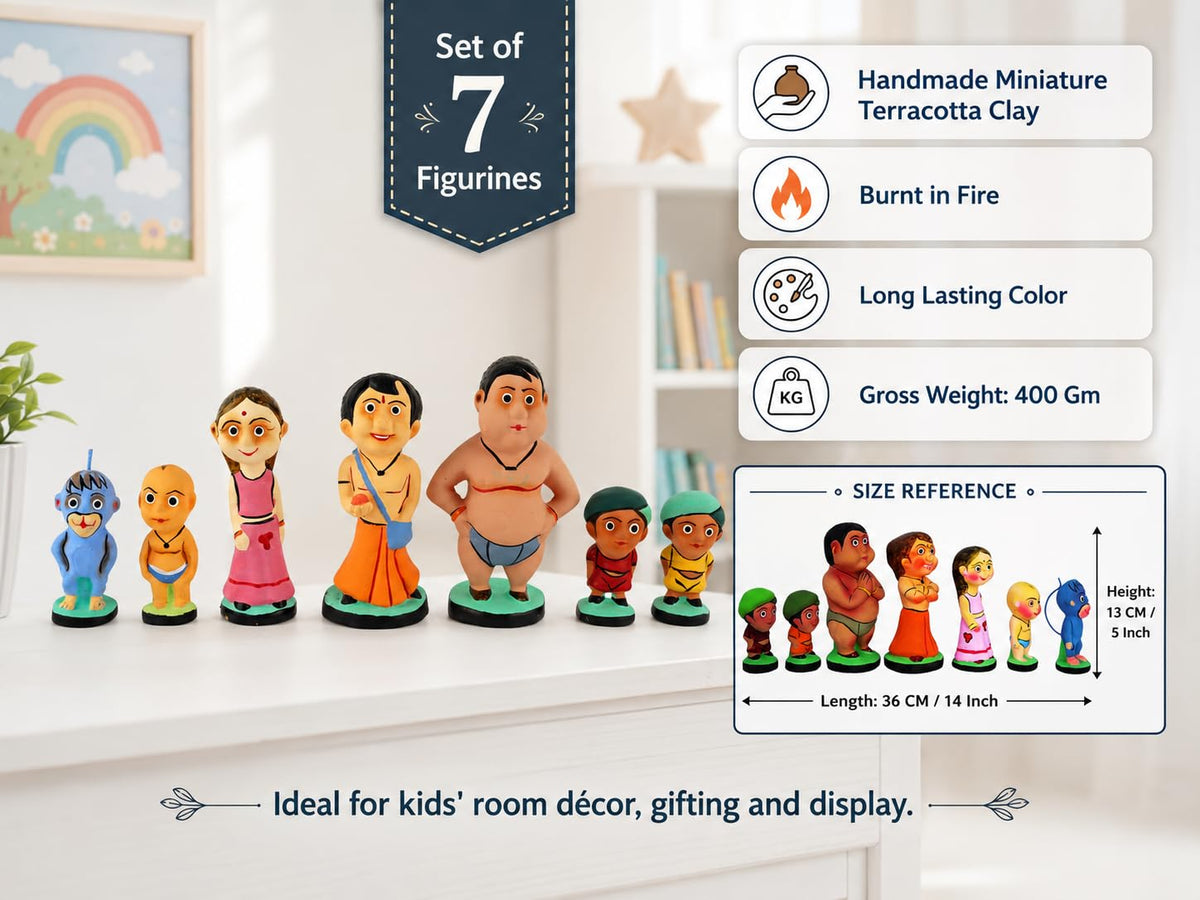 Niharika Collections Handmade Clay Terracotta Idols | Chhota Bheem Group of Dholakpur | Gift & Décor
