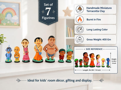 Niharika Collections Handmade Clay Terracotta Idols | Chhota Bheem Group of Dholakpur | Gift & Décor