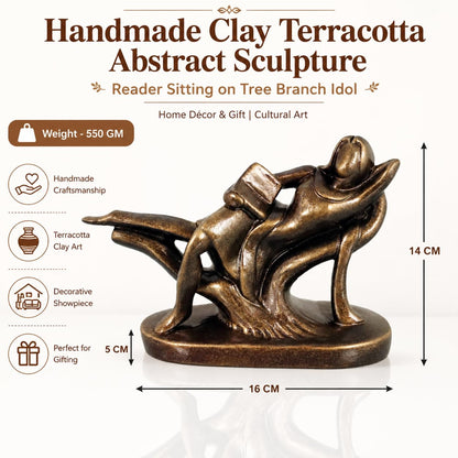 Niharika Collections Handmade Clay Terracotta Abstract Sculpture | Home Décor & Gift | Cultural Art | Reader Sitting on Tree Branch Idol