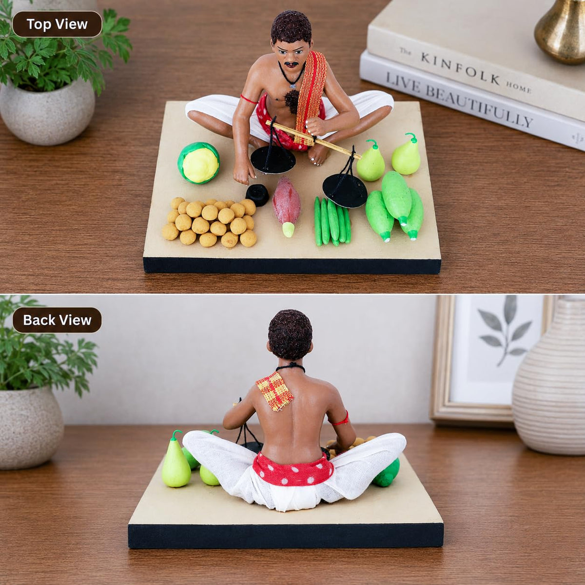 Niharika Collections Krishnanagar Handmade Terracotta Clay Idol, Vegetable Seller Figurine, Sitting Human Figure Miniature, Traditional Indian Art Home Décor, Golu Display & Gifting, 15 x 10 x 10 cm