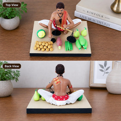 Niharika Collections Krishnanagar Handmade Terracotta Clay Idol, Vegetable Seller Figurine, Sitting Human Figure Miniature, Traditional Indian Art Home Décor, Golu Display & Gifting, 15 x 10 x 10 cm